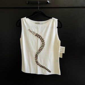 Stylish White Tank Top with Beaded Snake Design